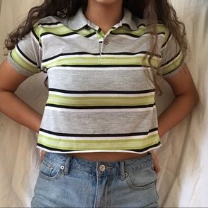 Gray/Green Striped Cropped Polo